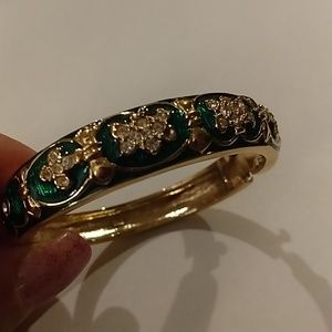 Gold, green and diamond like rhinestone bracelet